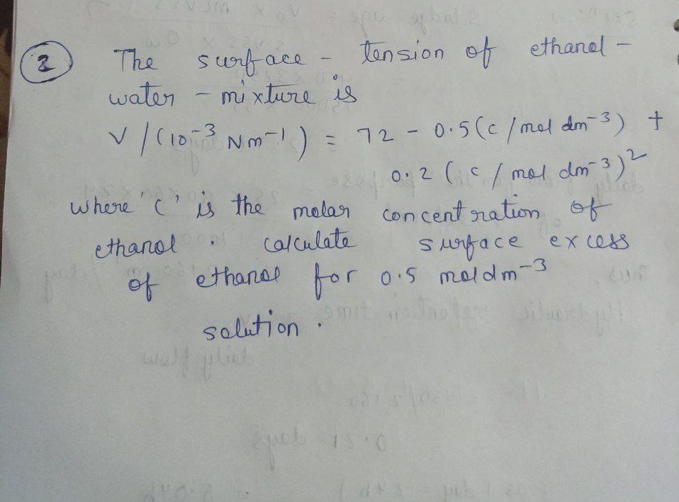 Solved 2 where is the molar The surface - tension of ethanol | Chegg.com