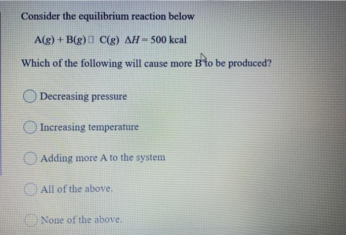 Solved Consider the equilibrium reaction below A(g) + B(g) | Chegg.com