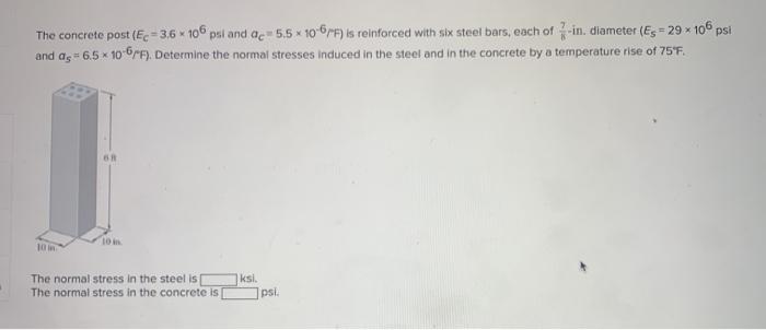 Solved The Concrete Post Ec 3 6 106 Psl And Ae 5 5 Chegg Com