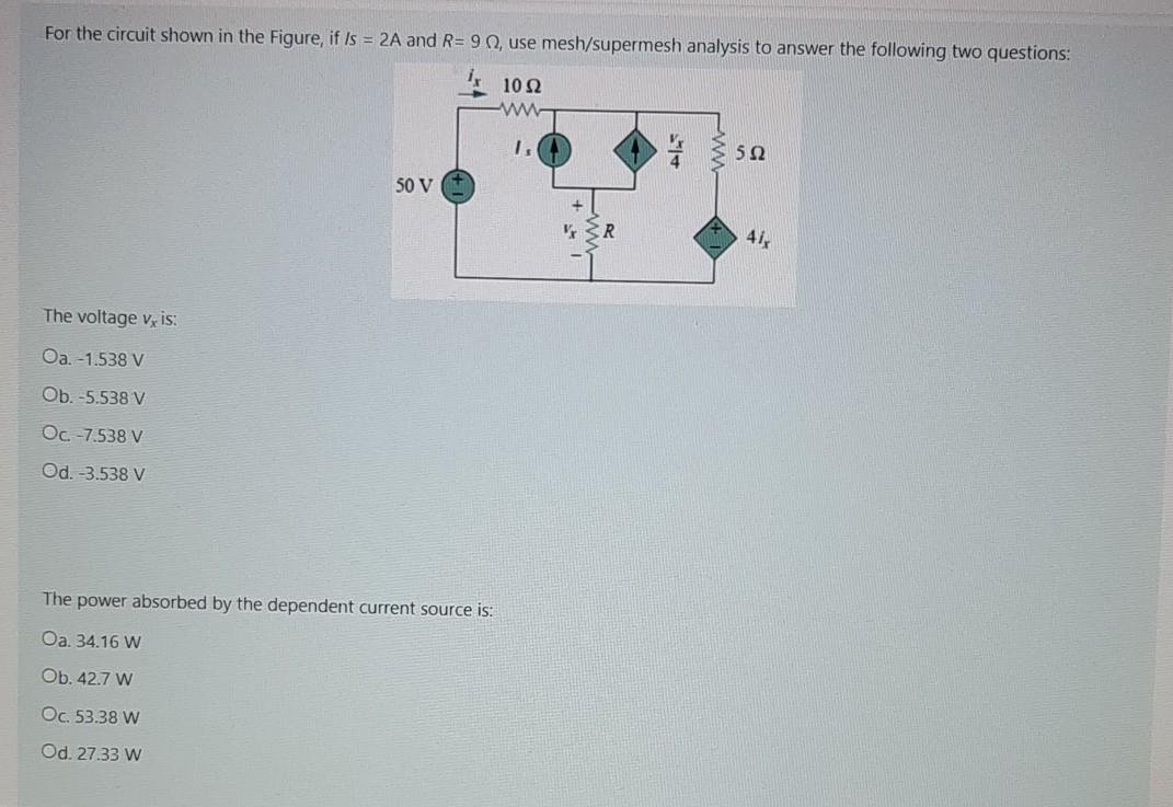 Solved For the circuit shown in the Figure, if Is = 2A and | Chegg.com