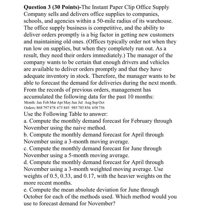Solved Question 3 (30 Points)The Instant Paper Clip Office