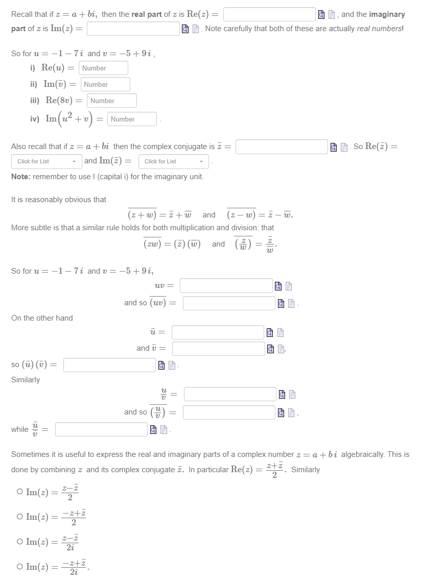 Solved Recall That If Z A Bi ﻿then The Real Part Of Z ﻿is