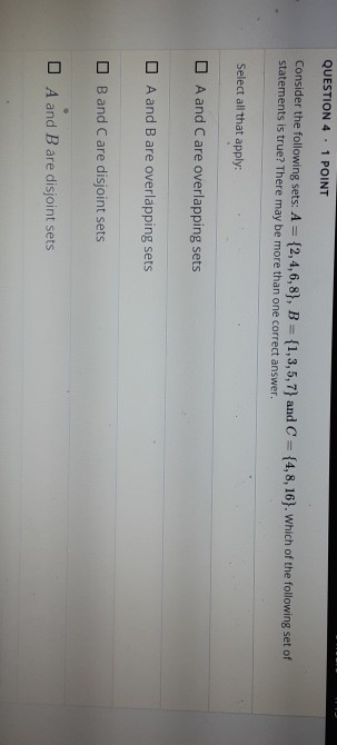 Solved Question 4 1 Point Consider The Following Sets A 0532