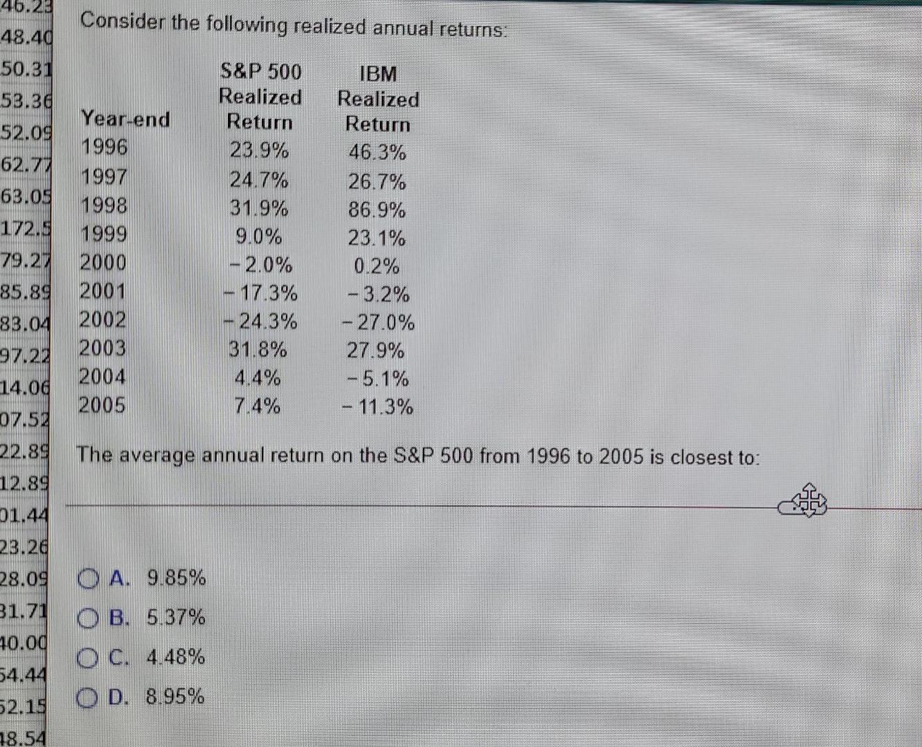 Solved 46.28 Consider The Following Realized Annual Returns: | Chegg.com