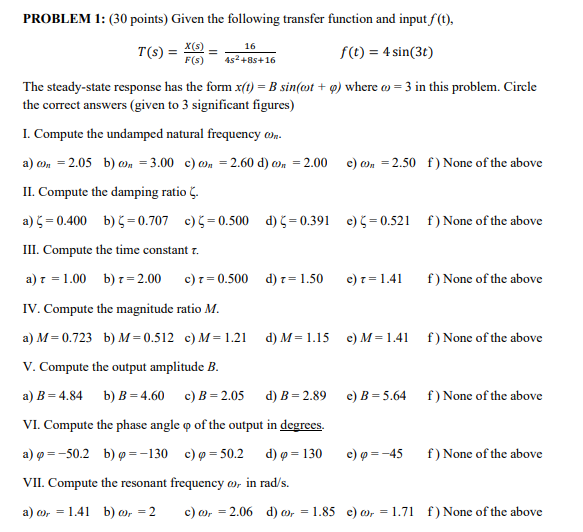 Solved PROBLEM 1: (25 ﻿points) ﻿Given the following transfer | Chegg.com