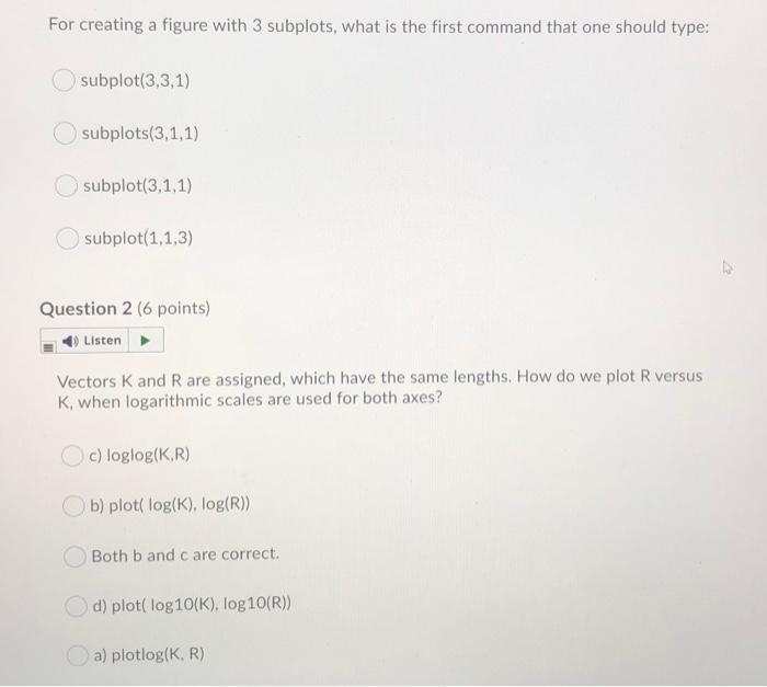 Solved For creating a figure with 3 subplots, what is the | Chegg.com