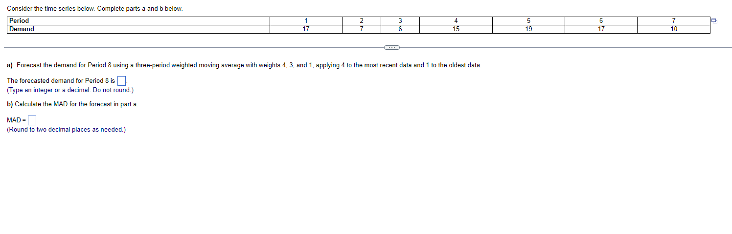 Solved Consider the time series below. Complete parts a and | Chegg.com