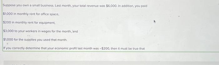 Solved Suppose you own a small business. Last month, your | Chegg.com