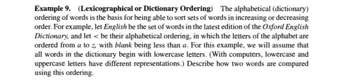 Solved Example 9. (Lexicographical or Dictionary Ordering | Chegg.com