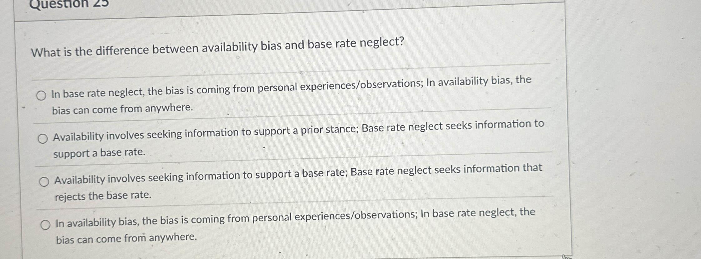 Solved What is the difference between availability bias and | Chegg.com
