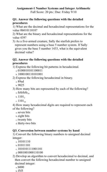 Solved Assignment-1 Number Systems and Integer Arithmetic | Chegg.com