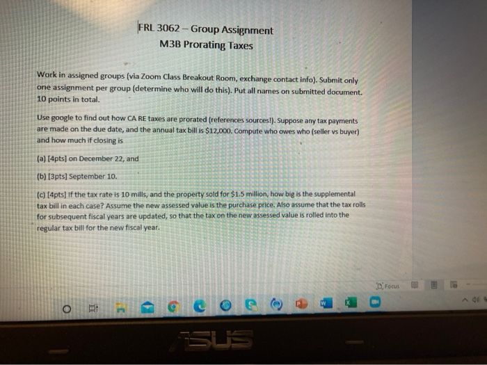 FRL 3062Group Assignment M3B Prorating Taxes Work in