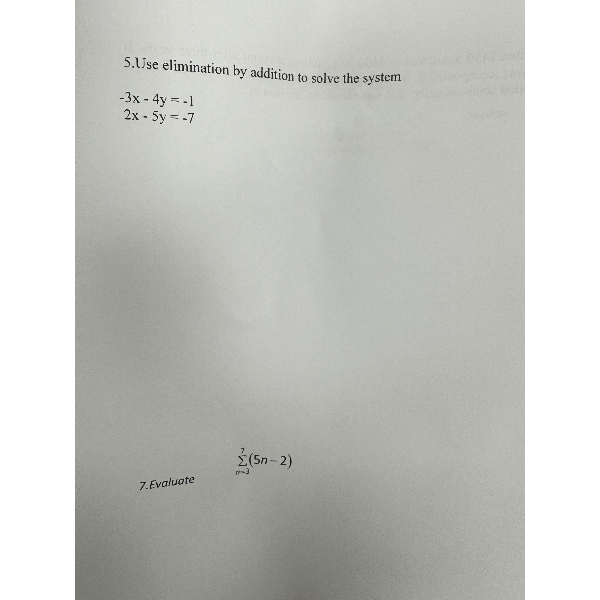 use elimination to solve the system of equations 3x 5y 5