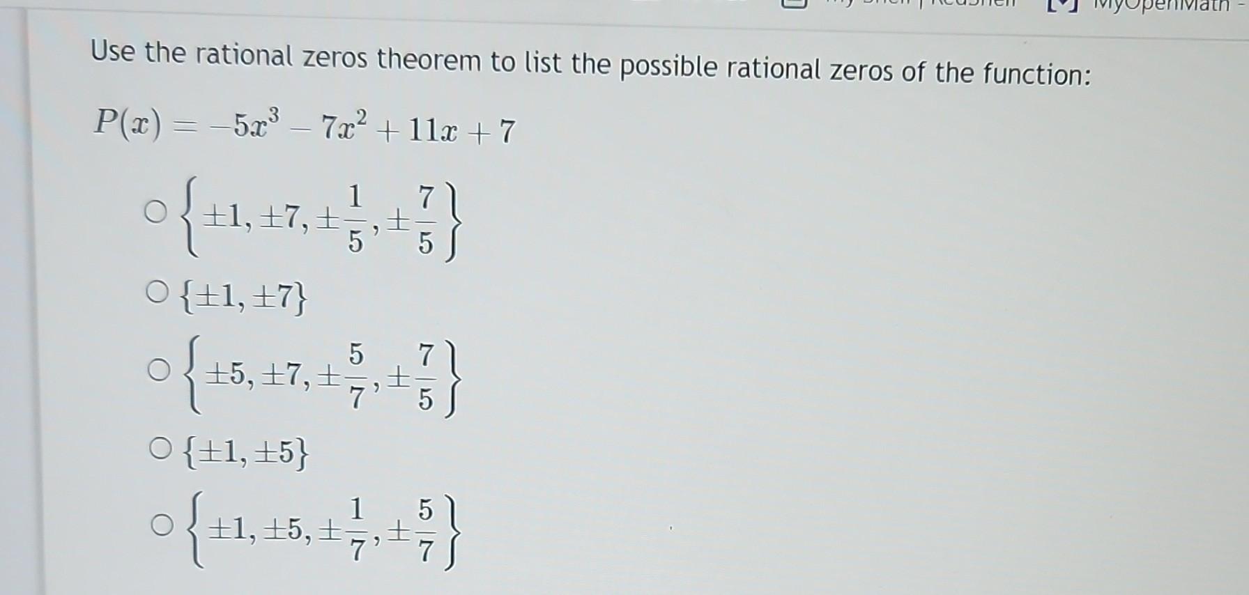 Solved Use the rational zeros theorem to list the possible | Chegg.com