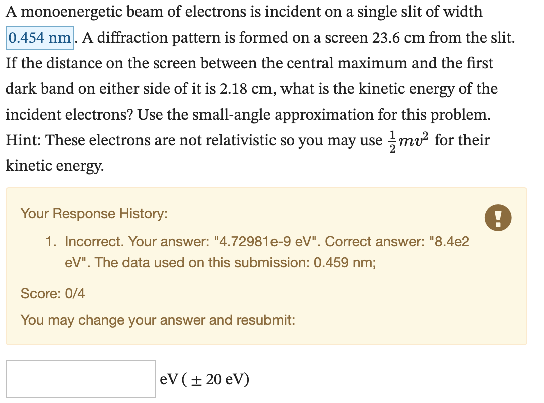 Solved A monoenergetic beam of electrons is incident on a | Chegg.com