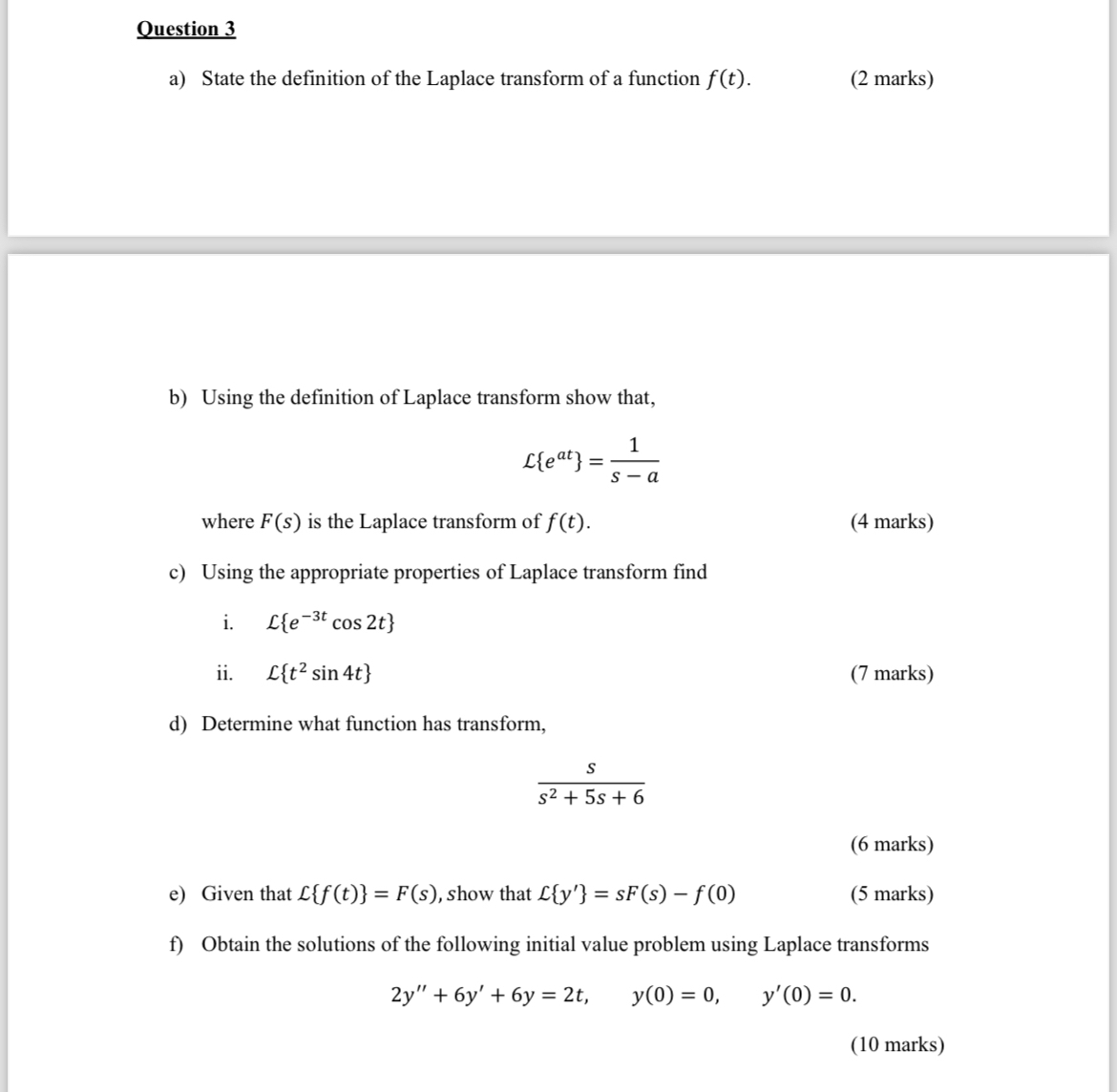 Solved Question 3a) ﻿State the definition of the Laplace | Chegg.com