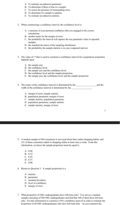 Solved A. To estimate an unknown paramcter B. To determine | Chegg.com