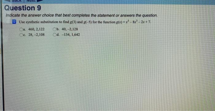 Solved Indicate the answer choice that best completes the | Chegg.com