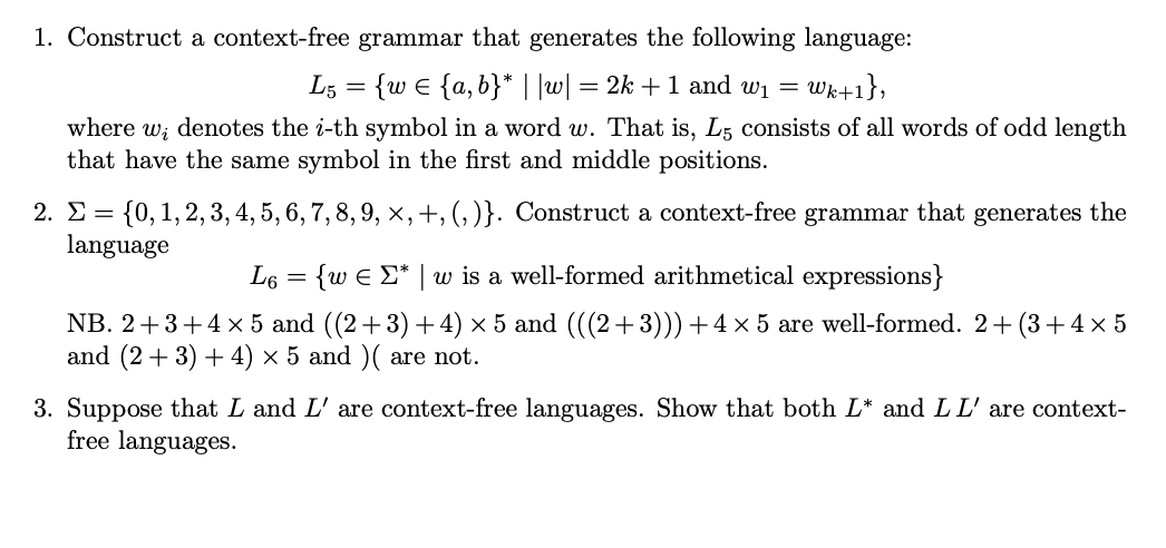 Construct a context-free grammar that generates the | Chegg.com