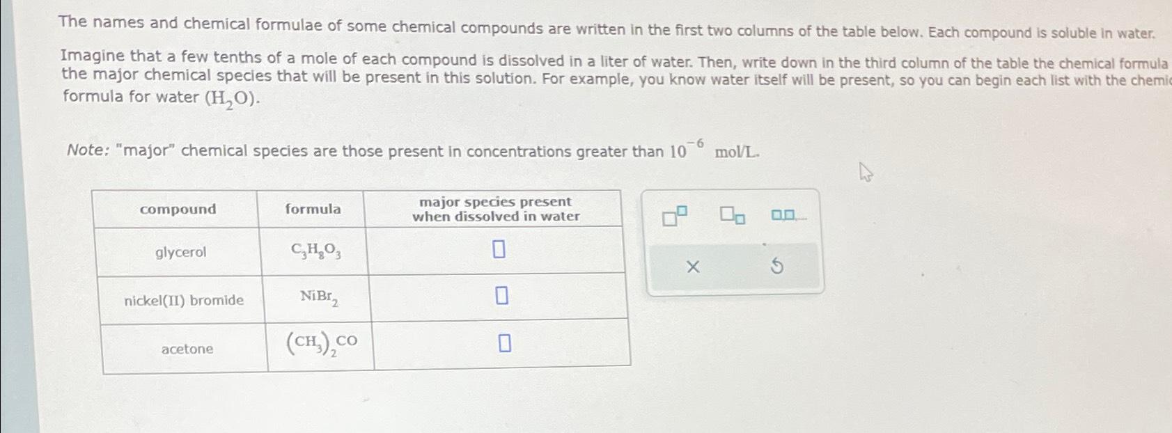 Solved The Names And Chemical Formulae Of Some Chemical | Chegg.com