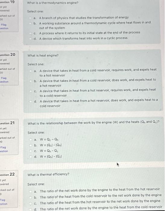 Solved What is a thermodynamics engine? Select one: a. A | Chegg.com