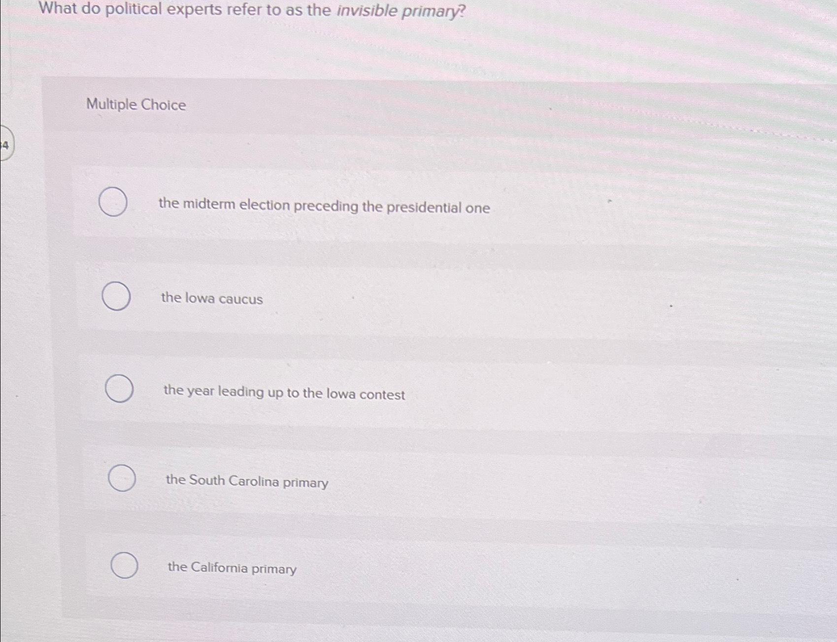 Solved What do political experts refer to as the invisible | Chegg.com