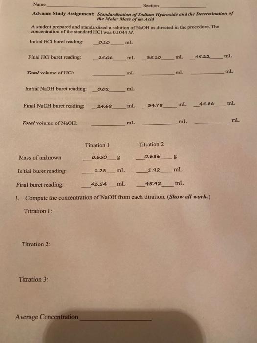 Solved Name Section Advance Study Assignment: | Chegg.com