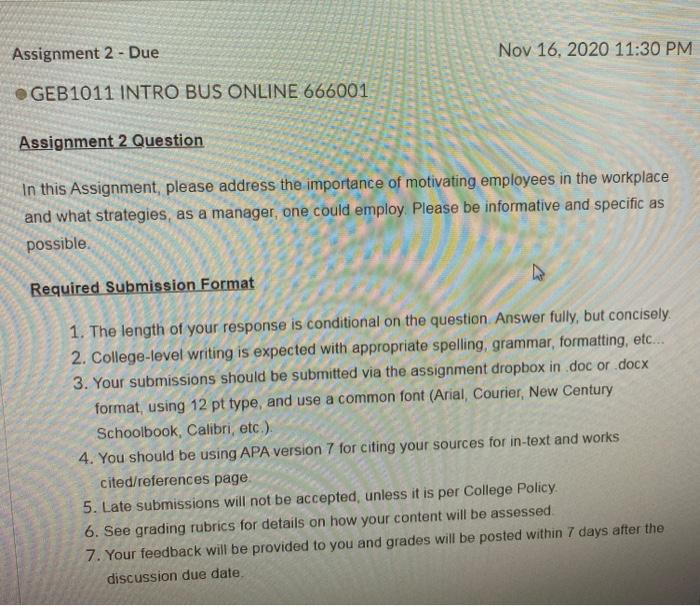 Solved Assignment 2 - Due Nov 16, 2020 11:30 PM GEB1011 | Chegg.com