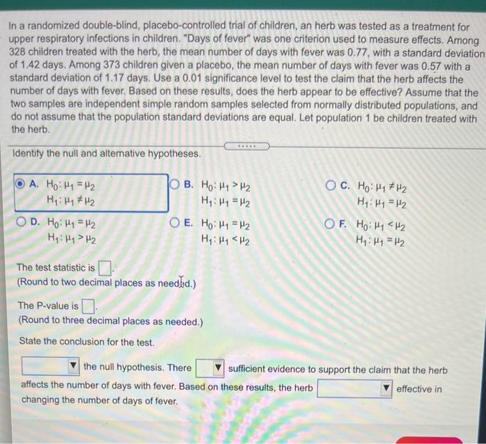 Solved A In A Randomized Double-blind, Placebo-controlled | Chegg.com