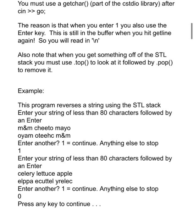 Solved Use an STL stack to reverse a line of input | Chegg.com