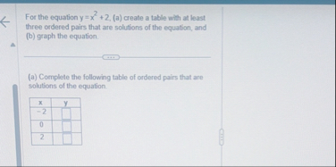 Solved For the equation y=x2+2, (a) create a table with at | Chegg.com