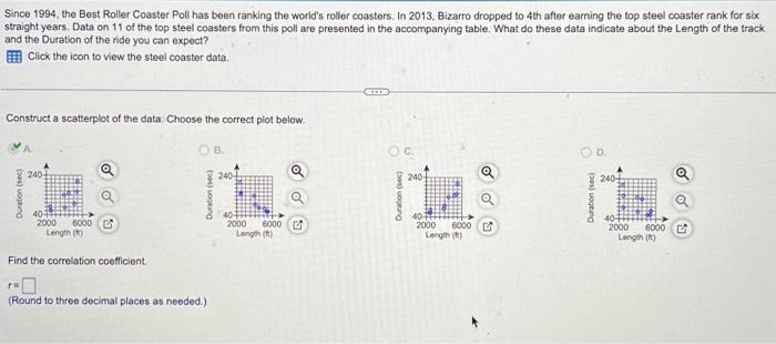 Solved Since 1994 the Best Roller Coaster Poll has been Chegg