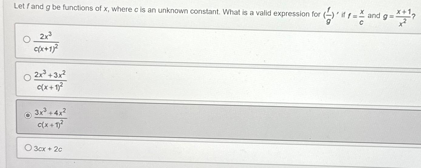 Solved Let f ﻿and g ﻿be functions of x, ﻿where c ﻿is an | Chegg.com