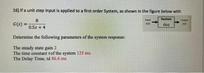 Solved 14) Given Step Response Of A First Order System In | Chegg.com