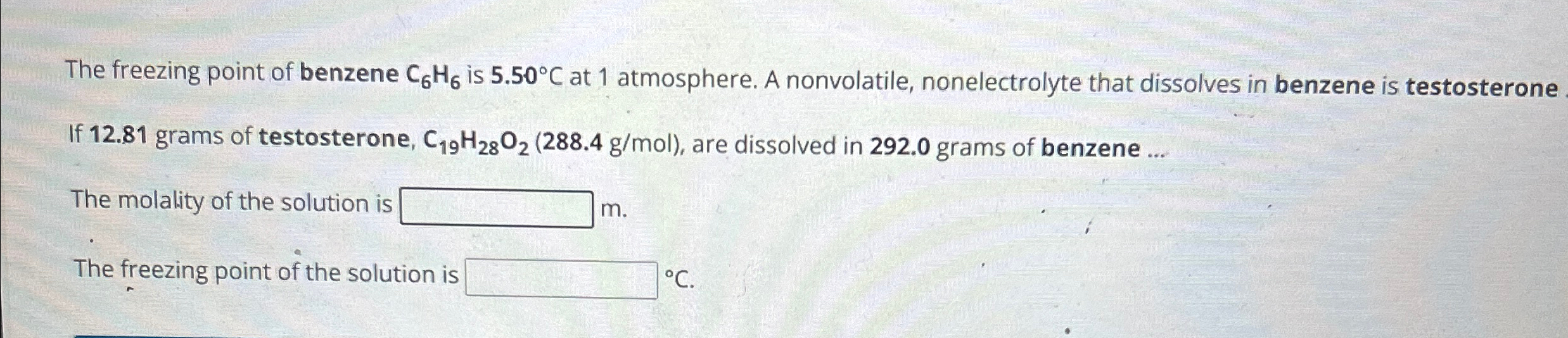 Solved The freezing point of benzene C6H6 ﻿is 5.50°C ﻿at 1 | Chegg.com