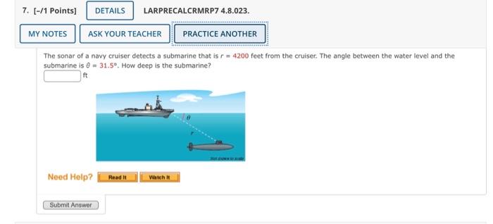Solved The Sonar Of A Navy Cruiser Detects A Submarine That | Chegg.com