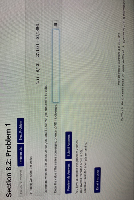 Solved Section 8.2: Problem 1 Previous Problem Problem List | Chegg.com
