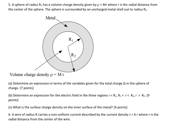 Solved 5. A sphere of radius Ri has a volume charge density | Chegg.com