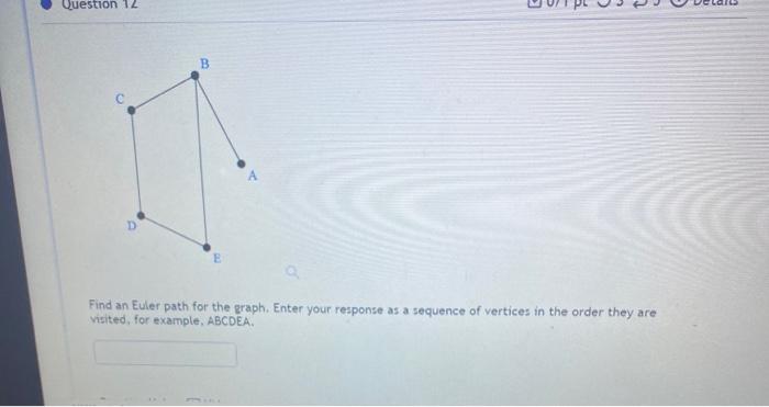 Solved Question 12 B D Find an Euler path for the graph. | Chegg.com