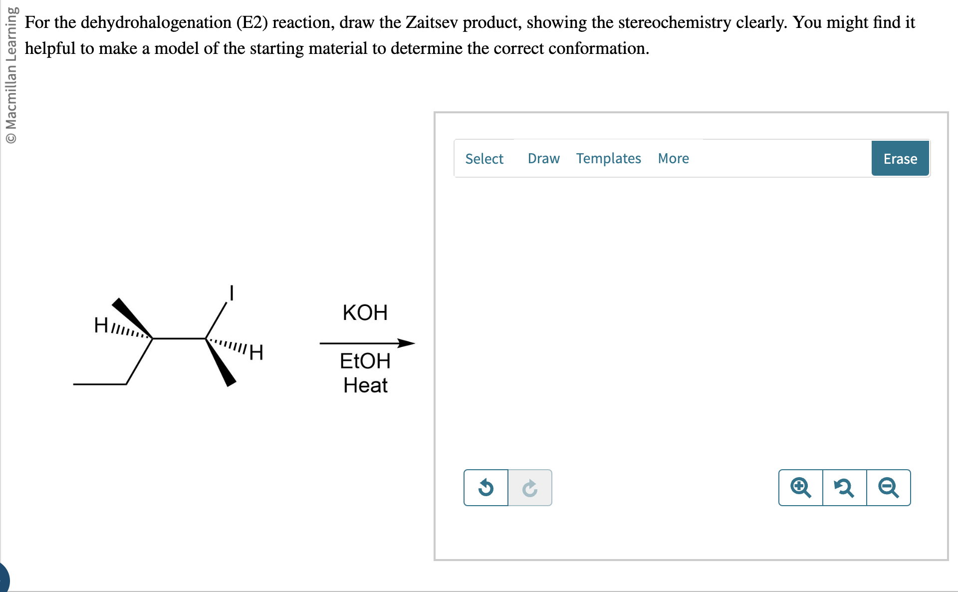For the dehydrohalogenation (E2) ???reaction, draw the