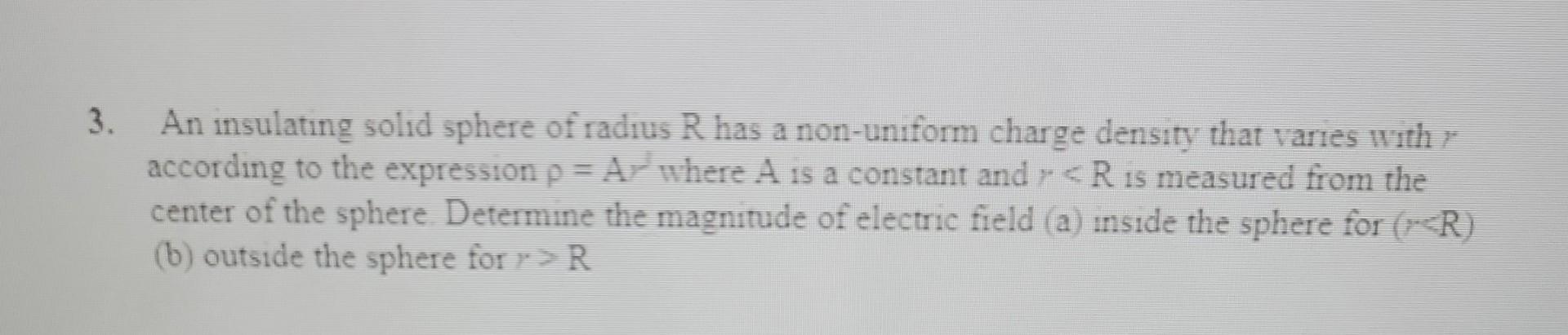 Solved An Insulating Solid Sphere Of Radius R Has A Chegg Com