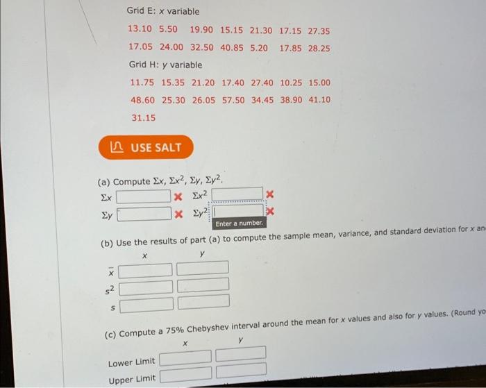 Solved (a) Compute Σx,Σx2,Σy,Σy2. Σx Σy (b) Use the results | Chegg.com