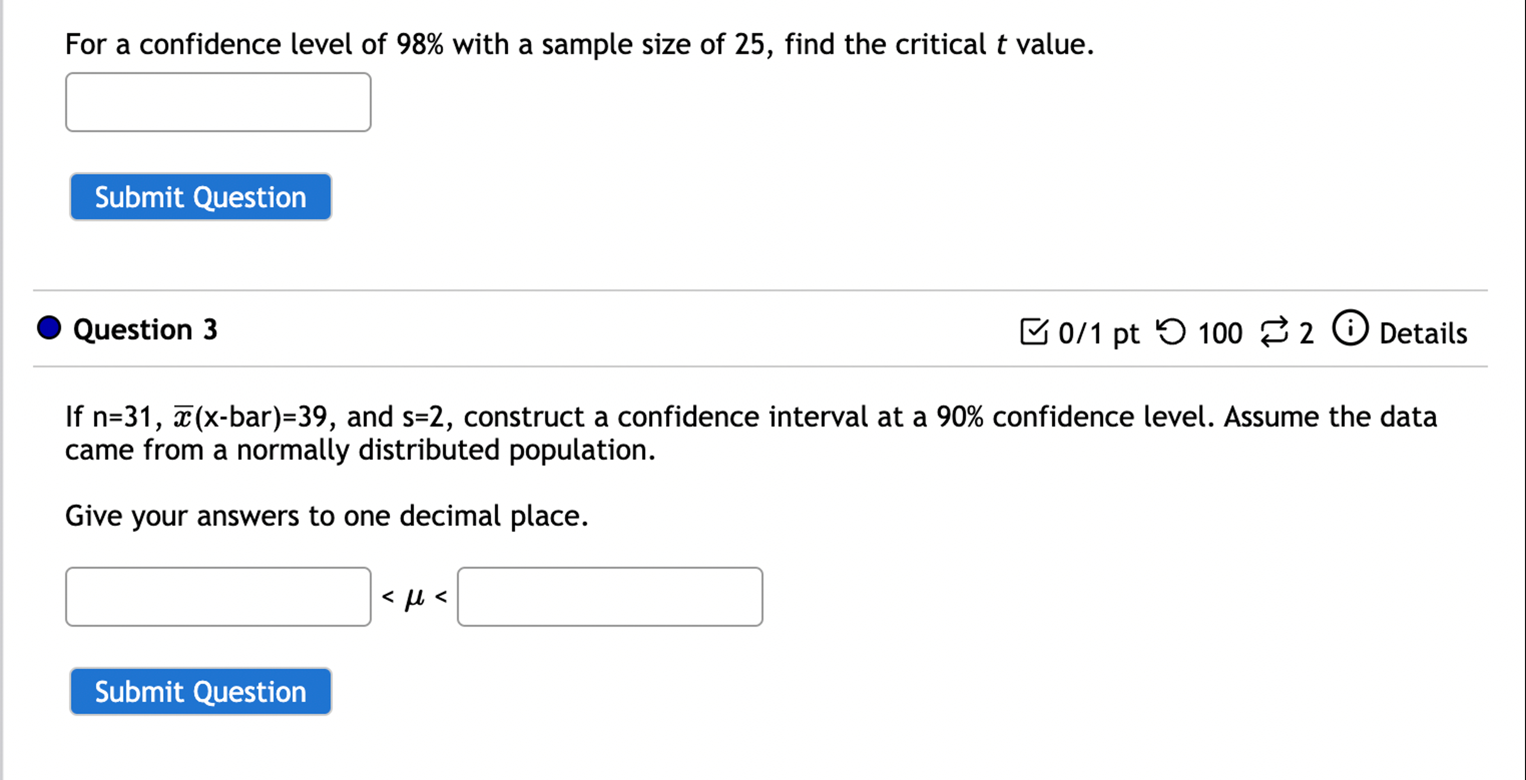 Solved For a confidence level of 98% ﻿with a sample size of | Chegg.com