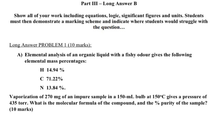 Solved Part III - Long Answer B Show all of your work | Chegg.com