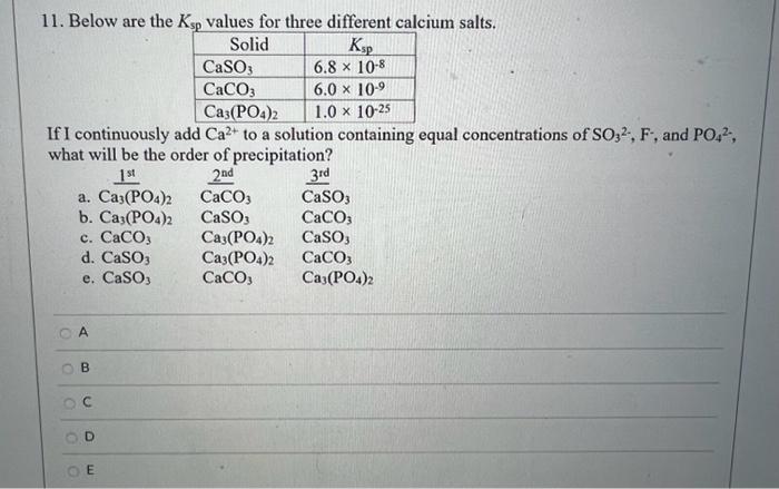 11. Below are the Ksp values for three different | Chegg.com