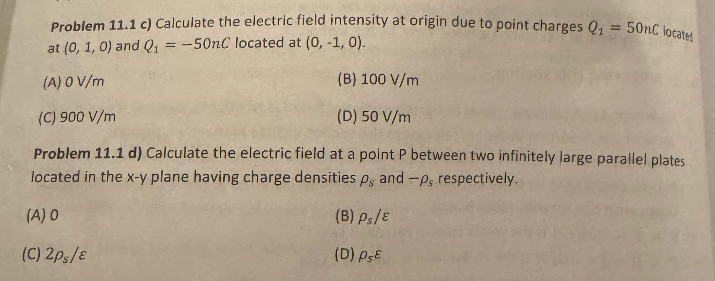Solved Problem 11.1 ﻿c ) ﻿Calculate the electric field | Chegg.com