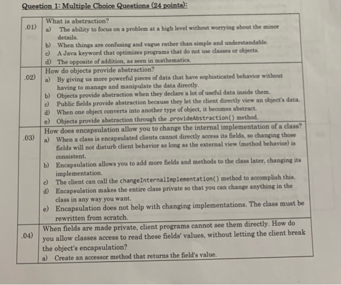 Solved Question 1: Multiple Choice Questions (24 points): | Chegg.com