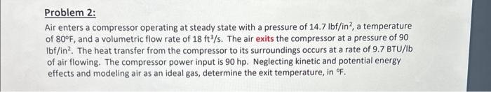 Solved Problem 2: Air enters a compressor operating at | Chegg.com