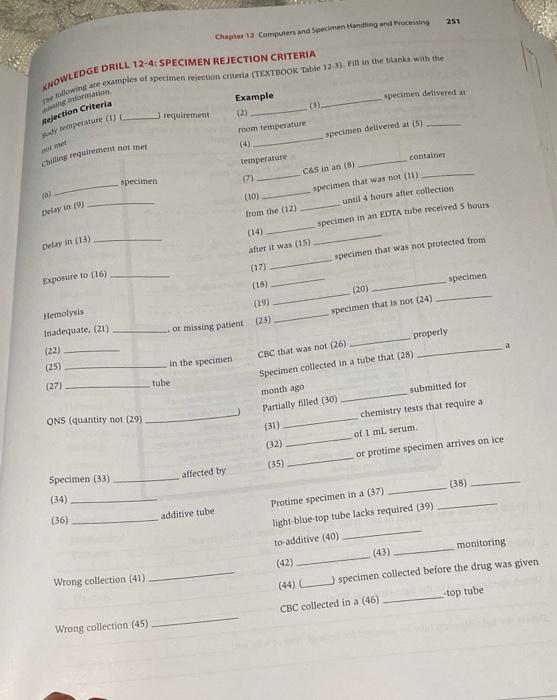Solved 251 Chapter 12 Computers and Specimen Handling and