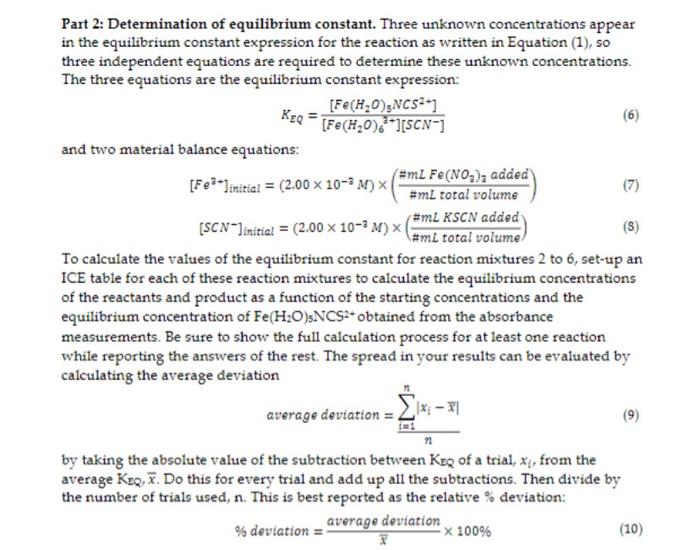 Part 2: Determination of equilibrium constant. Three | Chegg.com